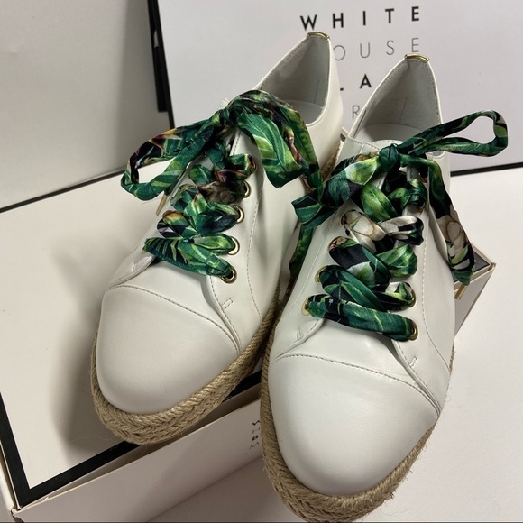 White House Black Market White Espadrille Sneakers with Green Tropical L… - Picture 10 of 14
